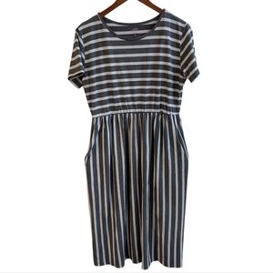 Tickled Teal Grey White Striped Shirt Dress With Pockets Size XL